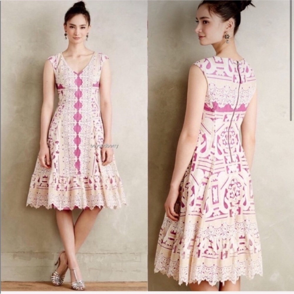 Moulinette Soeurs Pink and Cream Midi Dress